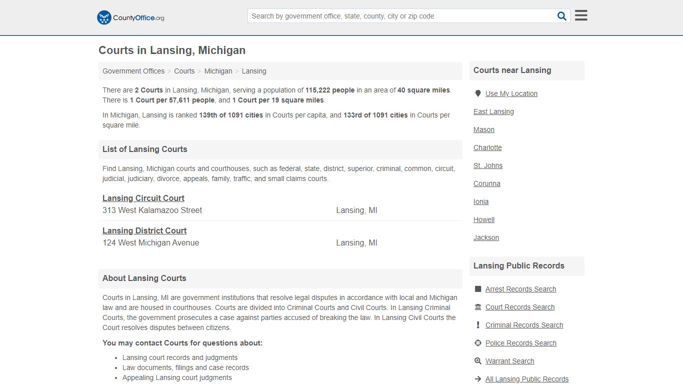 Courts - Lansing, MI (Court Records & Calendars)